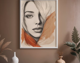 Modern Woman Portrait Canvas Print - Minimalist Line Art Female Face - Contemporary Bedroom - Feminine Wall Art - Gift for Her