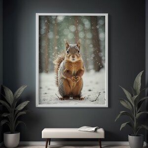 Eichhörnchen in verschneiter Landschaft Wildtiere Leinwand Poster Acryl Digitaldruck fertig zum Aufhängen Wohnzimmer Schlafzimmer Wanddeko