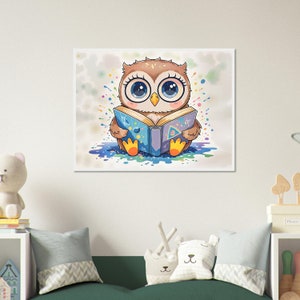 Búho en un Charco de Color Lienzo Póster Acrílico Para Niños Guardería Colorido Listo para Colgar Colorido Bebé Lindo Animal