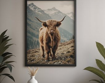 Highland Cow Canvas Print - Scottish Cattle Wall Art - Farmhouse Kitchen Decor - Modern Rustic Country Home - Mothers Day Gift