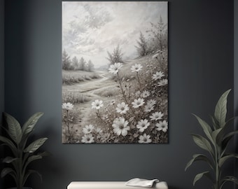 Daisy Field Canvas Print - Impressionist Countryside Wall Art - Wildflower Meadow Decor - Cottage Core Style - Nature Lover Gift