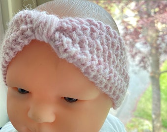 Hand-knit Baby Winter Headband Earwarmer Knotted Acrylic Yarn Pink Newborn Toddler Photo Prop Valentine Easter Gift Cold Weather Accessory