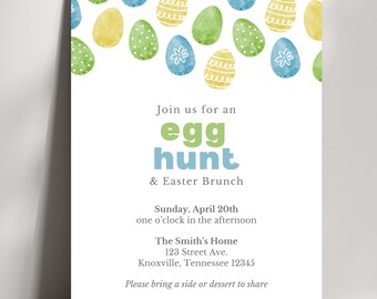 Watercolor Easter Egg Hunt Invitation: Editable Template (Digital Download)