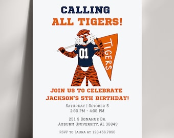 Auburn Tigers Birthday Invitation: Aubie, War Eagle - DIY Template (PDF Download)