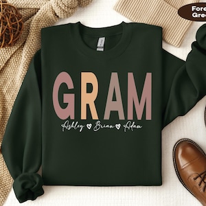 Personalized Gram Sweatshirt: Grandkids Names, Pregnancy Reveal Gift