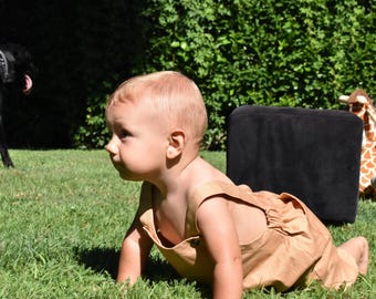 HERMES OVERALLS - Beige Organic Cotton Overalls - With Wooden Buttons, Natural and Comfortable Choice for Children