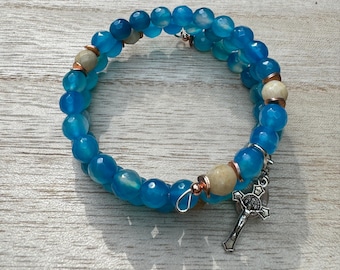 Blue Rosary Bracelet: Women's Blue Stretch & Wrap Wrist Rosary | Divine Purity