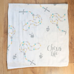 Muslin Swaddle Blanket: Holy Rosary