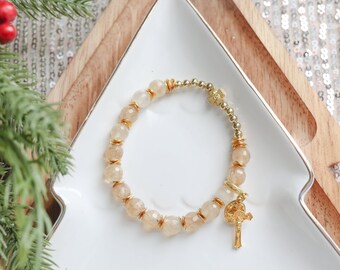 Gold and White Decade Rosary Bracelet: St. Andrew's Novena
