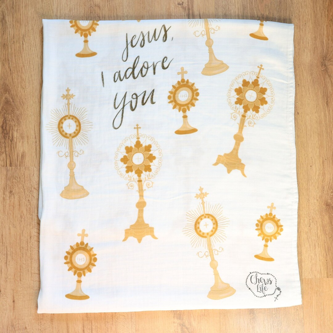 Catholic Muslin Swaddle Blanket Monstrance Etsy