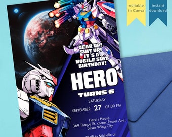 Robot Invitation Gundam Invitation Gundam Birthday Invitation