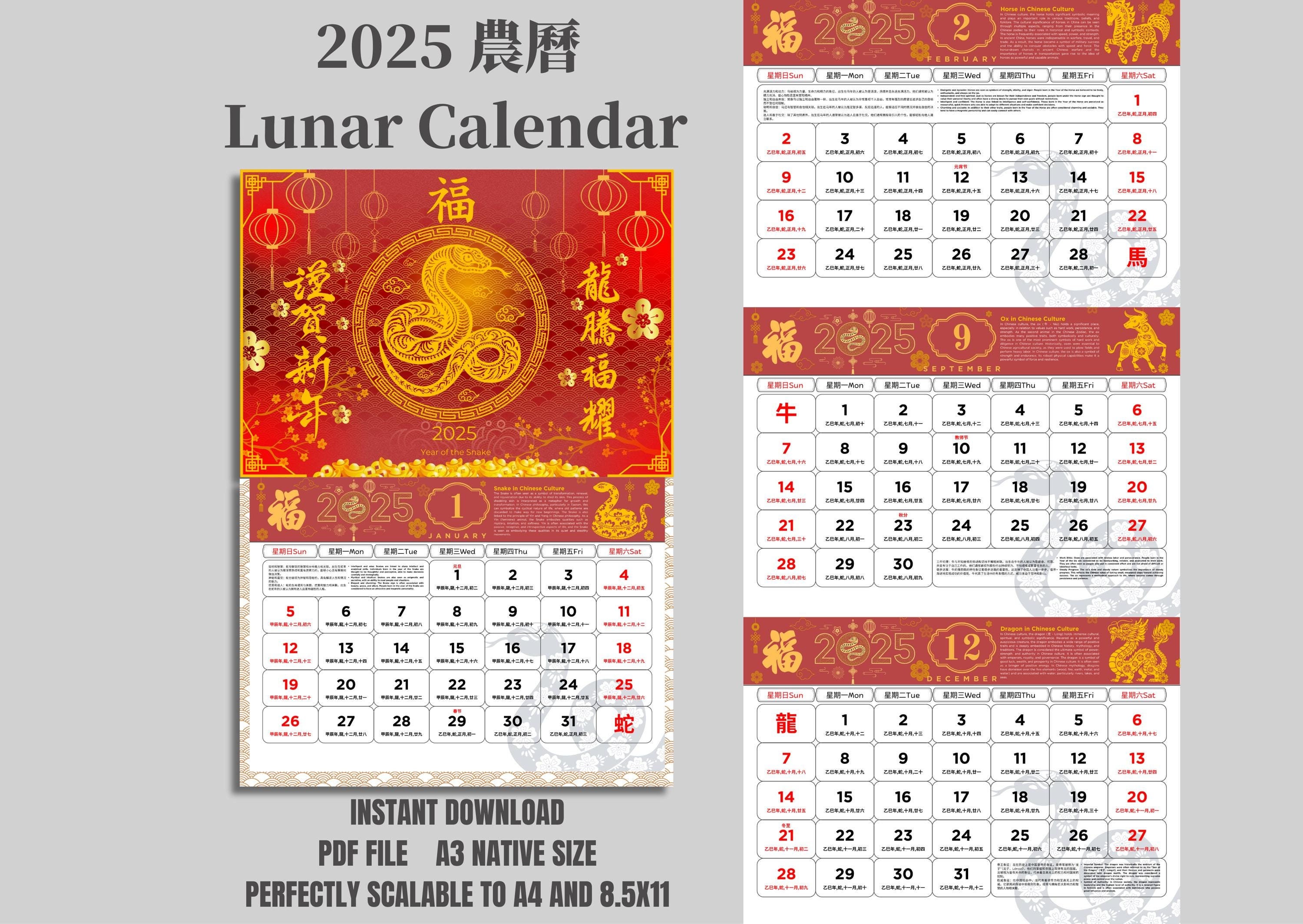 Chinese Calendar 2025,Chinese Style Home Decorations Calendar | The