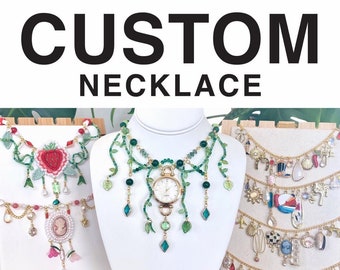 Custom Unique, Eclectic Beaded or Chain Necklace, Jewelry Design Handmade for You and Your Style, a Maximalist, Pretty Piece