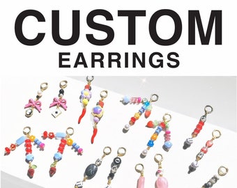 Funky, Eclectic, Elaborate Custom Earrings, Gold or Silver, Hooks or Huggie Hoops, Charms and Beaded Unique, Fun Jewelry Style