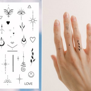 Temporary tattoos  / 31 designs / Heart butterfly minimalist snake leaves moon star tattoos