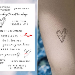 Tatuagens temporárias de amor próprio / tatuagens inspiradoras de cura e fortalecimento