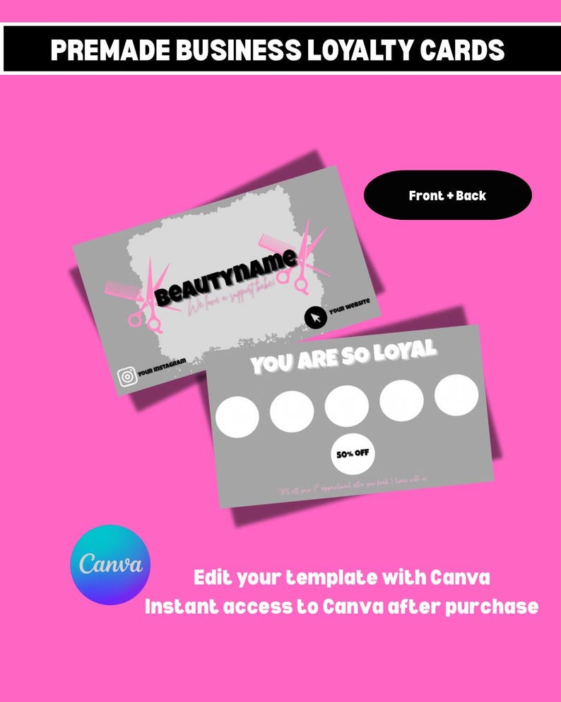 Editable Loyalty Card Template for Canva | Printable Punch Card | Small ...