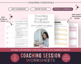 Coaching Session Worksheets Done For You,Coaching Toolkit,Coaching Worksheet Templates | Client Session Editable Canva Templates for Coaches