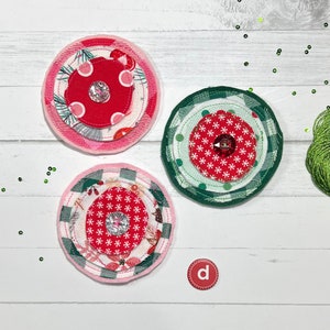 Sewn Scrappy layered felt fabric flowers with pretty button centers. Set D