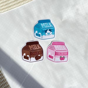 Cute Milk Carton Stickers | Milk, Strawberry Milk & Chocolate Milk | Cute Drink Stickers for Laptop, Water Bottle, Planner, and More