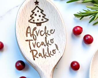 Mvskoke Merry Christmas Wooden Spoon "Afvcke Tvcako Rakko" - Muscogee Language