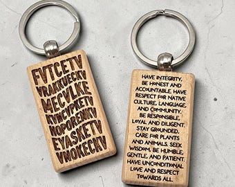 Mvskoke Values wood keychain, Muscogee Creek Nation