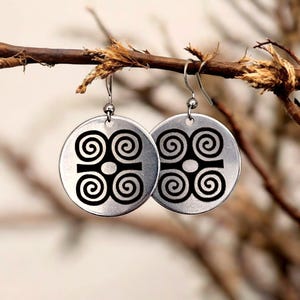 Cherokee Strength earrings, native made, 1&quot; round engraved on stainless