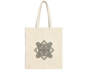 Looped Square, Diamond and Sun Circle Tote Bag (black and white version) - Native American Canvas Tote