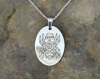 Mvskoke and Southeastern Tribes "Grandmother Spider" / Water Spider -  engraved pendant on stainless