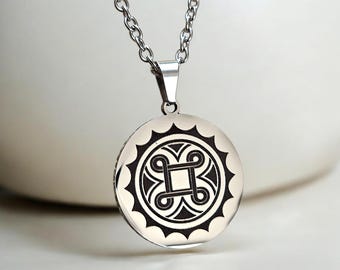 Looped Square Pendant Necklace with Sun Border - Southeastern Native - Muscogee, Cherokee, Choctaw, Chickasaw, Seminole