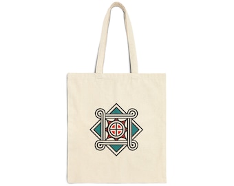 Looped Square, Diamond and Sun Circle Tote Bag (color version) - Native American Canvas Tote