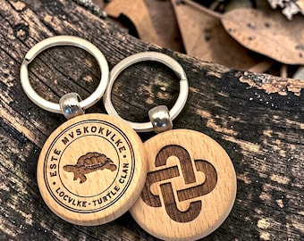Mvskoke Turtle Clan Wood Keychain, locvlke, Muscogee Creek Nation