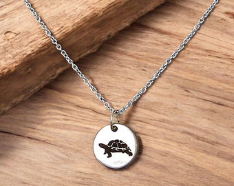 Turtle Clan small pendant necklace on Stainless charm, Native made