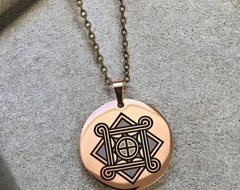 Looped Square and Sun Circle Pendant - Mississippian Southeastern Woodlands Tribes Design - Mvskoke, Choctaw, Chickasaw, Seminole, Cherokee