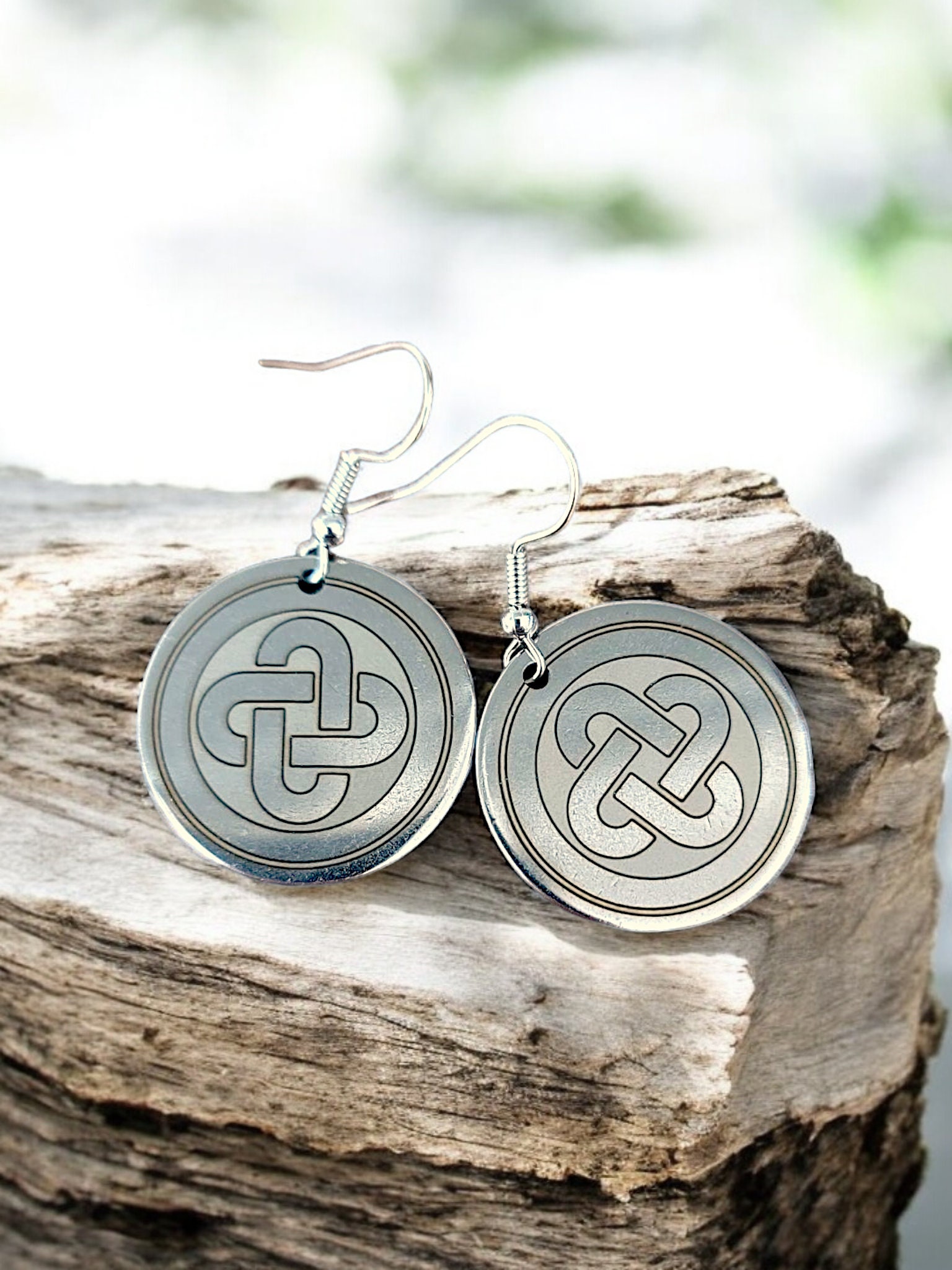 Native Knot Earrings, Engraved on Stainless - Muscogee Creek