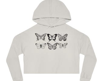Cropped Butterfly Hoodie Simple Butterfly Sweatshirt Cropped Women's