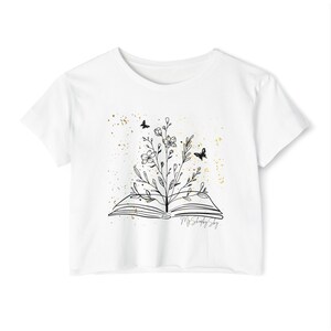 Gold Flower Cropped book Tee Women&#39;s gift for book lover gift