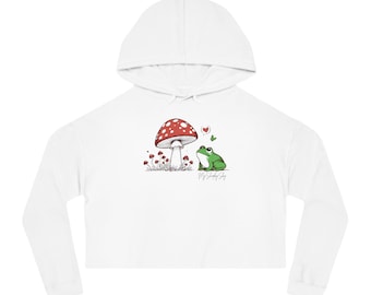 Cute frog hoodie cropped frog sweatshirt mushroom hoodie frog mushroom sweatshirt cottagecore sweatshirt