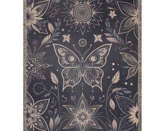 Manta de mariposa tejida mística oscura, decoración de hadas oscuras, manta tejida, decoración de Whimsigoth