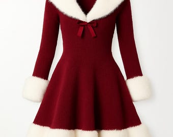 white christmas dresses Christmas Fur Collar Sleeveless Dress – Belchic main image 0