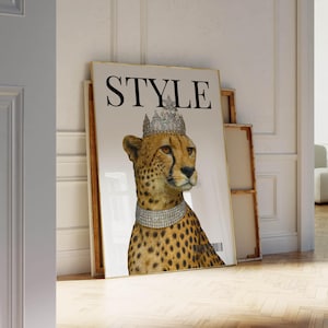 Leopard Wall Art Fashion Newspaper Print Poster, Trendy Retro Decor, Magazine Style Quote Print, Cheetah Artwork Luxury Style Illustration