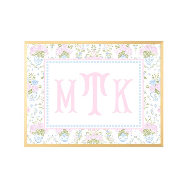 Personalized Monogram Art, Custom Initial Print, Grandmillennial Preppy Decor for Nursery, Girls Room, Teen Room & Dorm Room