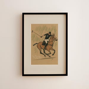 Vintage Polospieler Kunstdruck, Pferdesport Wanddekor, Retro Polo Reitsport Illustration, minimalistische Luxus Wandkunst, Polo Poster