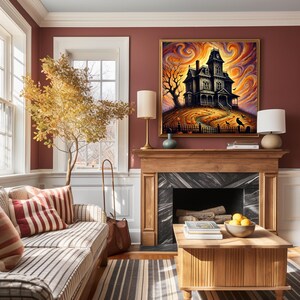 Spooky Haunted House Wall Art Print for Halloween Decor, Dark Academia, Halloween Decoration, Victorian Oil Painting