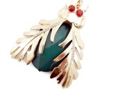Large Gold-tone Beetle Pendant with Green Acrylic Faceted Body