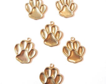 6 Brass Animal Paw Charms