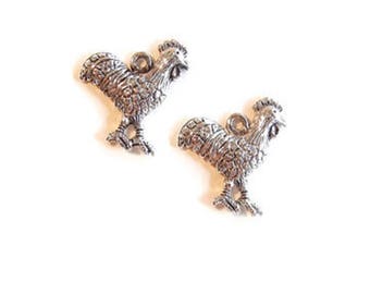 Set of 2 Silver-tone Rooster Charms