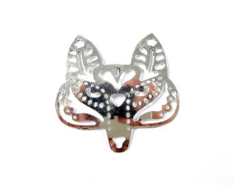 Large Cut Out Fox Head Pendant Silver-tone