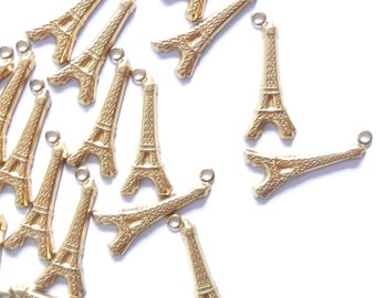 24 or 14 Pairs of Eiffel Tower Brass Stamping Charms- Travel France