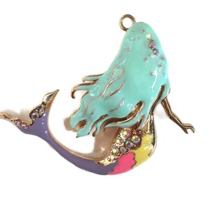 Large Colorful Mermaid From Back Rhinestone Dimensional Pendant image 7